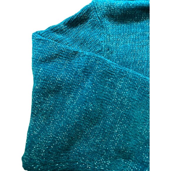 Y2K Susan Graver Sz 1X Teal Turtleneck Sweater with Silver Metallic Knit Yarn - Picture 7 of 8